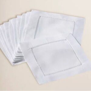 Linen/Cotton Classic Hemstitch White Cocktail Napkins